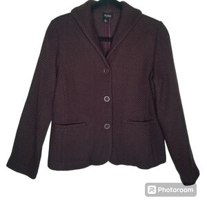 EILEEN FISHER Cassic Purple Wool Viscose Seed Textured Shaped Blazer Jacket